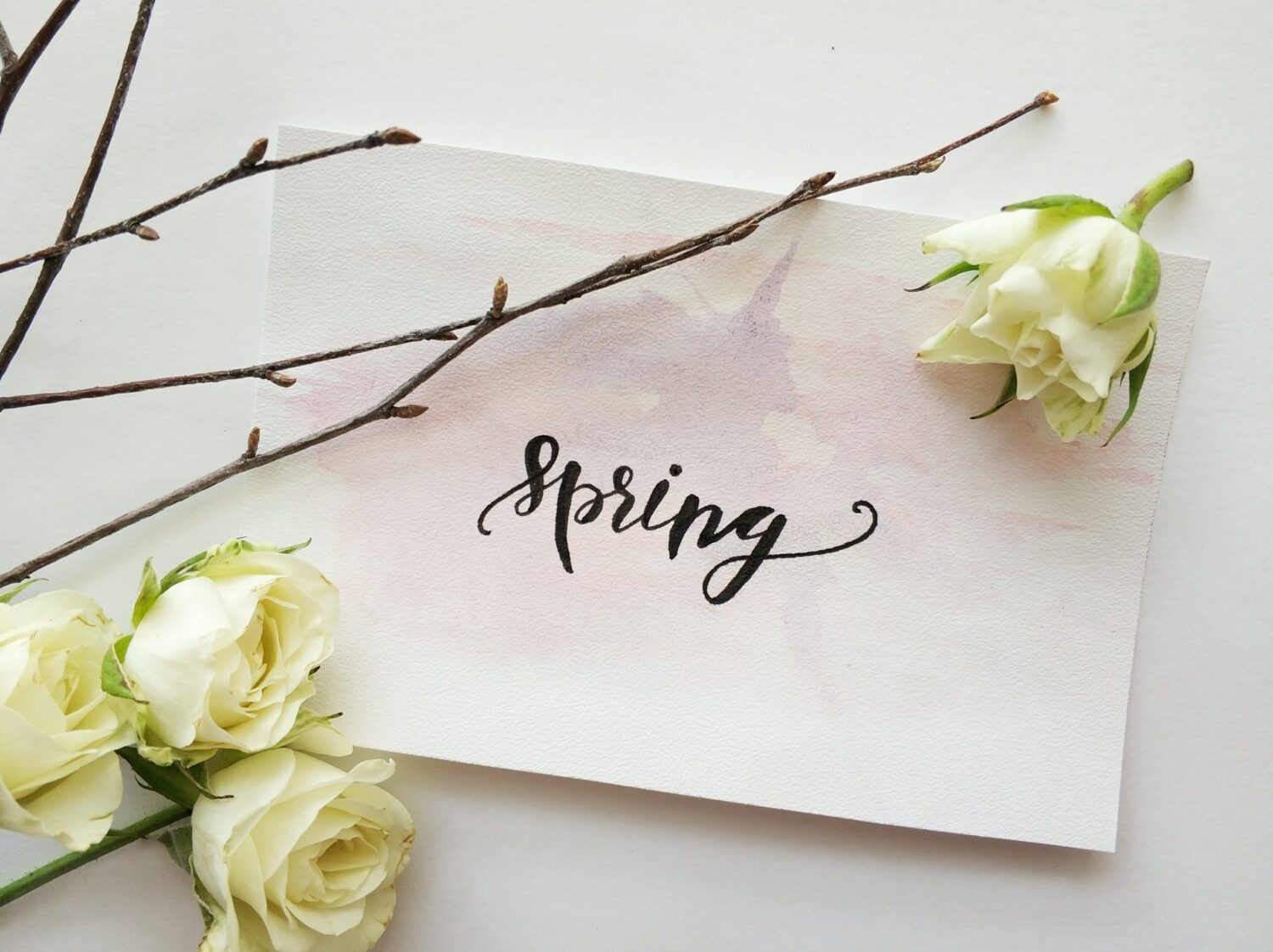 spring written down on paper with flowers